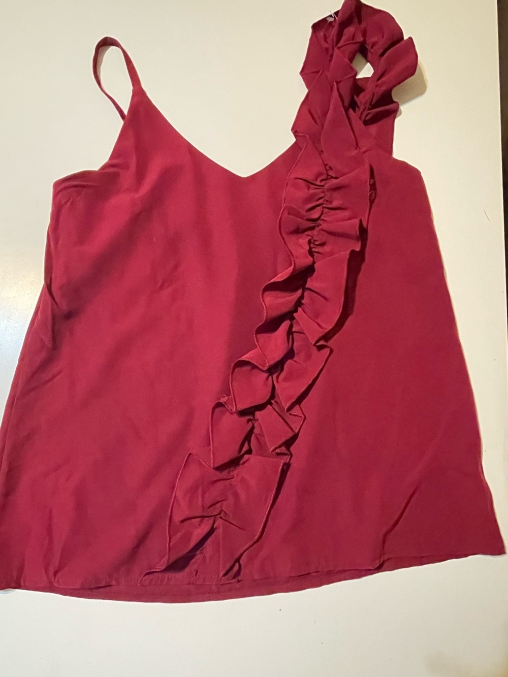Women's Ruffled One-Shoulder Cami Top - Deep Raspberry